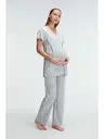 Kısa Kol V Yaka Kadın Polyester Elastan Yazlık Örme Dantel Detaylı Hamile Pijama Takımı Anıl 11308