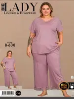 Kısa Kollu Büyük Beden V Yakalı Kadın Pijama Takımı Lady B-638 Lila farklı açı