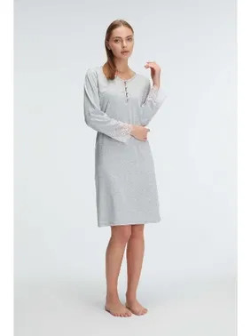 Anıl Kol V Yaka Kadın Polyester Elastan DÜZ Yazlık Örme Normal Bel Mini Dantel Detaylı Gecelik Anıl 11312