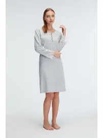 Anıl Kol V Yaka Kadın Polyester Elastan DÜZ Yazlık Örme Normal Bel Mini Dantel Detaylı Gecelik Anıl 11312