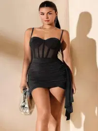 Real Passione Korse Detaylı Drapeli Siyah Mini Elbise Real Passione E1060