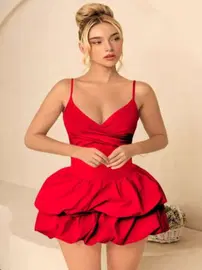 Real Passione Kırmızı Askılı Balon Etekli Seksi Kadın Mini Elbise Real Passione E1063