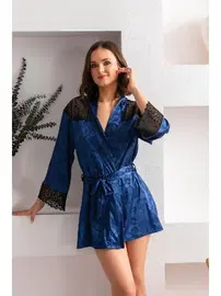 Gallipoli Kuşakli Mini Boy Sabahlik Lacivert Gallipoli 12116