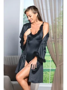 Gallipoli Kuşakli Mini Boy Saten Sabahlik Siyah Gallipoli 11500