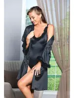 Kuşakli Mini Boy Saten Sabahlik Siyah Gallipoli 11500 Siyah