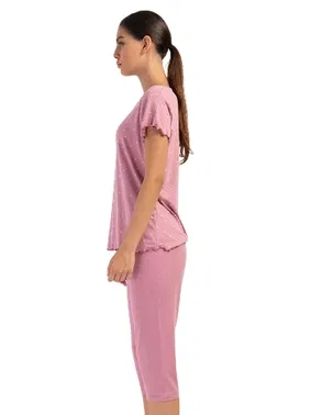 Vienetta Likralı Viskon Battal Kayık Yaka Kısa Kol Kapri Takım Vienetta K404006 - Alternatif Görünüm