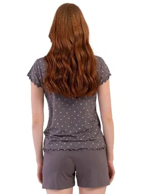 Vienetta Büyük Beden Likralı Viskon V Yaka Kısa Kol Şort Pijama Vienetta K409291 - Alternatif Görünüm