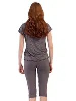 Likralı Viskon Kayık Yaka Kısa Kol Eteği Oval Kapri Pijama Takım Vİenetta K409288 Füme detay görünüm