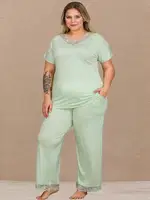 Mint Yeşili Penye Büyük Beden Pijama Takımı Lady B-637 Yeşil