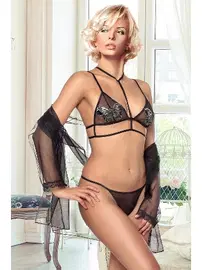 Miorre Miorre Silver Butterfly Transparan Bralet ve Sabahlık Takım - 001-000038