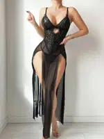 Çift Yırtmaçalı Dantel Tül Seksi Gecelik Nightlight 3823 Görsel