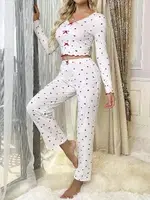 Beyaz Deesnli Kadın Uzun Kol Pijama Takımı Nightlight 3826 Görsel