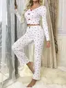 Beyaz Deesnli Kadın Uzun Kol Pijama Takımı Nightlight 3826