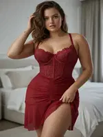 Önden Yırtmaçlı Dantel Tül Fantezi Gecelik Bordo Real Passione 4077 Bordo görsel 4