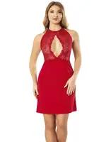 Polyviskon Modelli Göğsü Dantteli Gecelik Kota 6219 Kırmızı detay görünüm