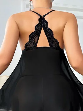 Pink Night Sırıt Çapraz Danterl Askılı Transparan Siyah Kadın Gecelik Pink Night 3808 - Alternatif Görünüm