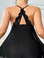 Sırıt Çapraz Danterl Askılı Transparan Siyah Kadın Gecelik Pink Night 3808 Siyah detay görünüm