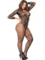 Siyah Dantteli Tranparan Kadın Vücut Çorabı Real Passione 30104 Siyah farklı açı