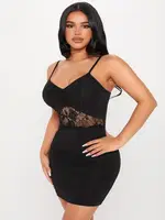 Siyah Göbek Dantelli Fantezi Mini Siyah Elbise Ruselin 5142 Siyah farklı açı