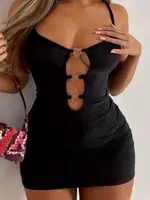 Siyah Göğüs Dekolteli Kalp Detaylı Mini Seksi Elbise Ruselin 5138 Siyah farklı açı