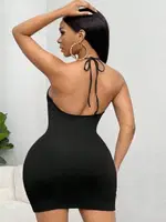 Siyah Göğüs Dekolteli Kalp Detaylı Mini Seksi Elbise Ruselin 5138 Siyah görsel 6