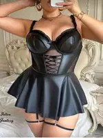 Siyah Lame Büyük Beden Erotik Kadın Gecelik Real Passione 40026 Siyah görsel 4