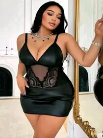 Real Passione Siyah Lame Dantel Tül Detaylı BÜyük Beden Fantezi Geceilk Real Passione 40027