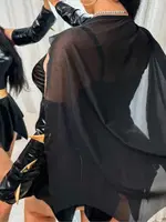 Siyah Parlak Kumaş Seksi Yarasa Kadın Cosplay Kostüm Jesica Bella JB-15042 Siyah farklı açı