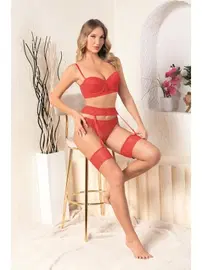 Gallipoli Straplez Sütyen, Jartiyer Ve String Takim Kirmizi Gallipoli 32182