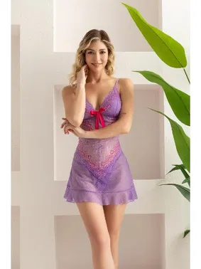 Gallipoli Transparan Babydoll String Takim Lila Gallipoli 32096