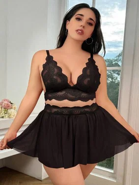 Real Passione Transparan Tül Etekli Dantelli Büyük Beden Sütyen Fantezi Takım Real Passione 75006