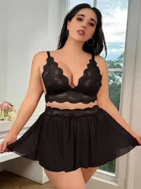 Real Passione Transparan Tül Etekli Dantelli Büyük Beden Sütyen Fantezi Takım Real Passione 75006