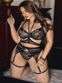 Ruselin Tül Dantel Büyük Beden Kadın Siyah Jartiyer Takım Ruselin 8015