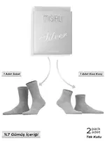 Unisex %7 Gümüş Madeni içerikli Soket ve Kısa Konç Çorap Mısırlı UMDK000024 Gri