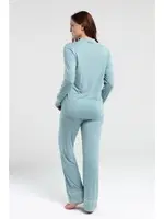 Uzun Kol Önden Düğmeli Kadın Pijama Takımı Derya Kurşun 8986 Mint görsel 4