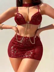 Real Passione Zincirli Etekli Bordo Seksi Sütyen Takım Real Passione 70034