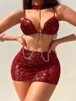 Zincirli Etekli Bordo Seksi Sütyen Takım Real Passione 70034 Bordo