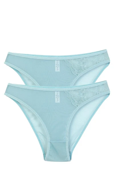 Kadın Mavi Dantel Detaylı Transparan 2'li Slip Akbeniz S0022