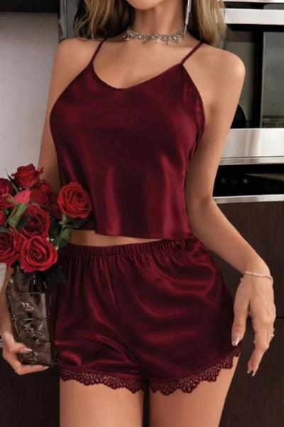 Bordo Dantel Detaylı Kadın Şort Takım Real Passione 1132