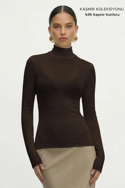 Kadın Kaşmir Ultra Yumuşak Dik Yaka Bluz Mısırlı 11227