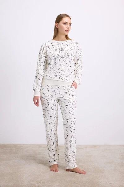Kadın Yıldız Desenli Tencel Pamuklu Sweatshirt ve Pantolon Takımı Anıl 11592
