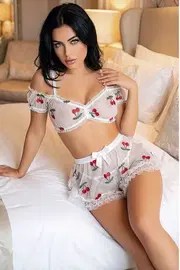 Kiraz Desenli Tül Etekli Fantezi Takım Nightlight 3843