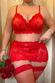 Kırmızı Büyük Beden Dantelli Fantezi Sütyen Takım Real Passione 75002