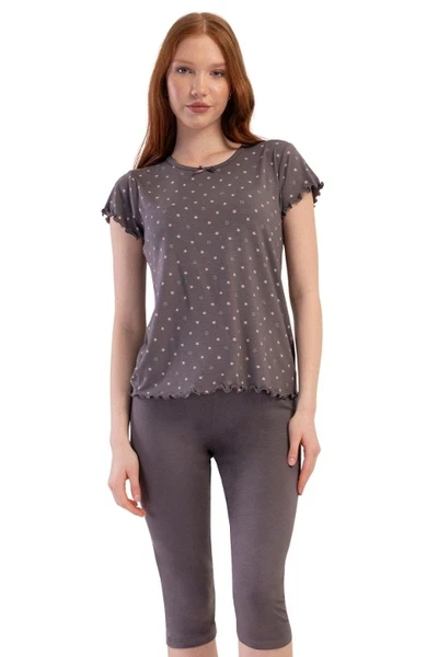 Likralı Viskon BÜyük Beden Kayık Yaka Kısa Kol Kapri Pijama Vienetta K409289
