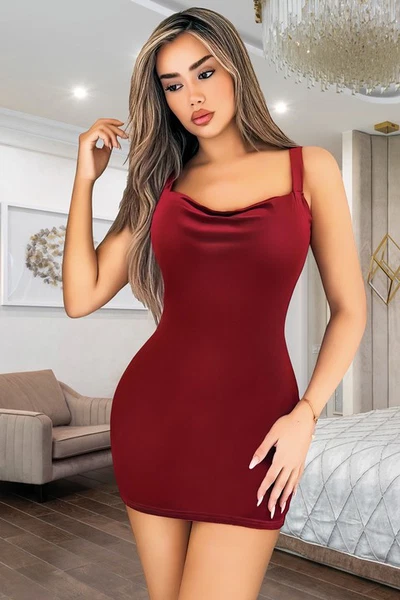 Sırtı Zincir Detaylı Bordo Midi Elbise Pink Night 233