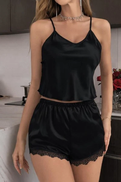 Siyah Askılı Şort Takım Basic Şort Dantel Kenarlı Real Passione 1133