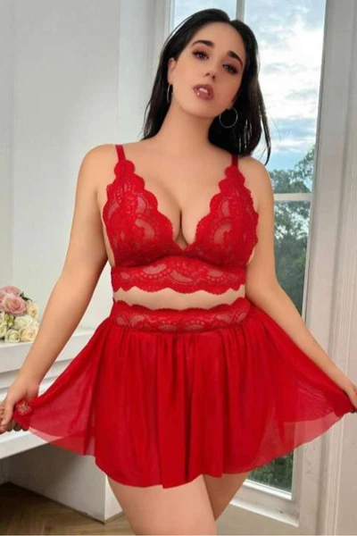 Siyah Büyük Beden Dantel Siyah Etekli Fantazi Sütyen Takım Real Passione 75007